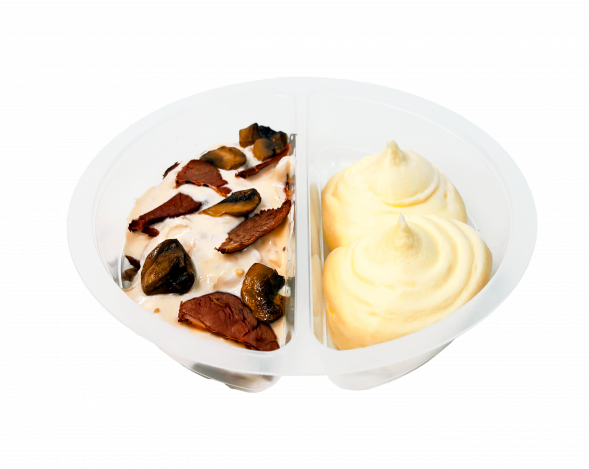 Бефстроганов из говядины с картофельным пюре